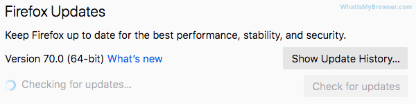 Screenshot of Firefox checking for updates for your browser