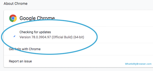 The 'About Chrome' dialog - the update section is already checking for updates