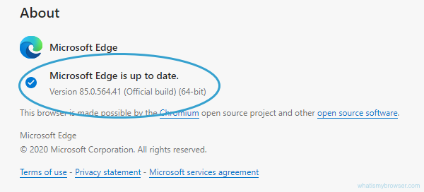 About screen for Edge, showing that it's up to date.
